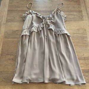 Abercrombie & Fitch Women's Taupe Large Tall Faux Tie  Ruffle Trim Mini Dress